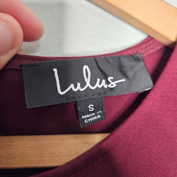 Lulus Cumulonimbus Clouds Burgundy Scalloped Skater Dress S - Picture 11 of 12